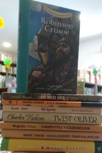 Eric Knight, Mark Twain, Hegedűs Géza, Charles Dickens, Daniel Defoe, Dékány András, Szürke Bagoly: 8 db-os KÖNYVMENTŐ AJÁNLAT, ifjúsági irodalom: Lassie hazatér+ Huckleberry Finn kalandjai+ Erdőntúli veszedelem+ Twist Olivér+ Bob kapitány+ S.O.S. Titanic!+ Két kicsi hód+ Robinson Crusoe (átdolg.) antikvár