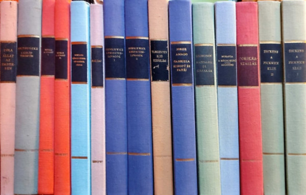 Émile Zola, Dosztojevszkij, Robert Merle, Fontane, Balzac, Henryk Sienkiewicz, Jorge Amado, Jorge Amado Gabriela, Konsztantyin Szimonov, A. Moravia, Charles Dickens: 12 db Világirodalom Remekei: Állat az emberben, A szelíd teremtés - kisregények, A sziget I-II., Tévelygések-tévedések - Cécile, Eugénie Grandet-A harmincéves asszony, Kereszteslovagok I-II., Első szerelem, Szegfű és fahéj, Nappalok és éjszakák idegen