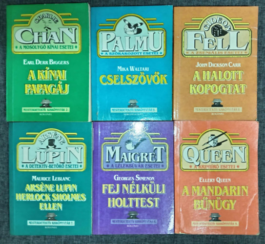 Earl Derr Biggers, Mika Waltari, John Dickson Carr, Maurice Leblanc, Georges Simeon, Ellery Queen: (6db) Mesterdetektív kiskönyvtár könyvcsomag: A kínai papagáj / Cselszövők / A halott kopogtat / Arséne Lupin Herlock Sholmes ellen / Fej nélküli holttest / A mandarin Bűnügy antikvár