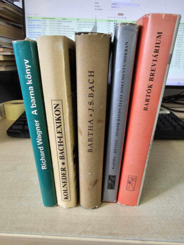 Richard Wagner, Walter Kolneder, Bartha Dénes, Bartha Dénes-Révész Dorrit: 5db zenei kötet, KÖNYVMENTŐ AJÁNLAT: A barna könyv+ Bach-lexikon+ J. S. Bach+ Haydn élete dokumentumokban+ Bartók breviárium antikvár