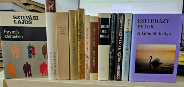 Esterházy Péter, Szilvási Lajos, Fekete István, Ottlik Géza, Lakatos Menyhért, Sarkadi Imre, Kertész Imre, Nagy Endre, Nemeskürty  István, Szentkuthy MIklós, Palotai Boris: 12db magyar irodalmi mű, KÖNYVMENTŐ AJÁNLAT: Javított kiadás+ Kitömött hattyú+ Egymás szemében+ Őszi vásár+ Iskola a határon+ Akik élni akartak+ Sarkadi novellák+ Sorstalanság+ A kabaré regénye+ Requiem egy hadseregért+ Fejezet a szerelemről+ A férfi antikvár