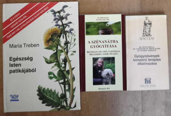 Maria Treben, Dr. Élthes Eszter, Kis Herczegh Csilla, Verzárné Dr. Petri Gizella - Dr. Nyiredyné Dr. Mikita Klára - Dr. Nyiredy Szabolcs: 3db természetgyógyászattal, gyógynövényekkel kapcsolatos kézikönyv - Gyógynöványek korszerű terápiás alkalmazása, Egészség Isten patikájából, A szénanátha gyógyítása antikvár