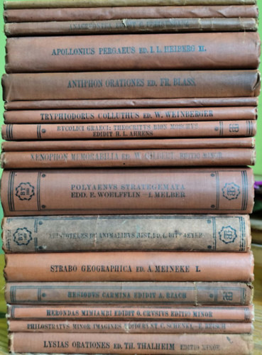 Philostratos, Herondas, Hésziodosz, Strabonis, Arisztotelész, Polyaenus, Xenophon, Hesychius Milesius, Tryphiodorus, Colluthus, Anthipón, Apollonius Pergaeus, Aiszkülosz: Bibliotheca Teubneriana - 7. könyvcsomag (17 kötet) (görög-latin nyelven) antikvár