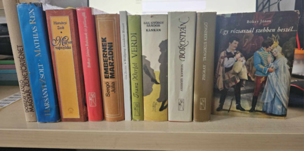 Dobszay László, Harsányi Zsolt, Bókay János, Szegő Júlia, GÁL ZSUZSA, Franz Werfel, Gál György Sándor, Ambrózy Ágoston dr., Zsigray Julianna: 11db zenetörténeti kötet, KÖNYVMENTŐ AJÁNLAT: Magyar zenetörténet+ Mathias Rex+ Magyar rapszódia+ Bohémek és pillangók+ Egy rózsaszál szebben beszél+ Embernek maradni+ Mozart+ Verdi+ Kánkán+ Borostyán+ Tragikus keringő antikvár