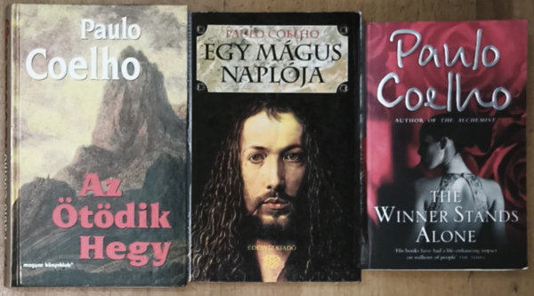Paulo Coelho: 2db Paulo Coelho regény + ajándék angol nyelvű mű - Egy mágus naplója, Az Ötödik Hegy + The Winner Stands Alone antikvár