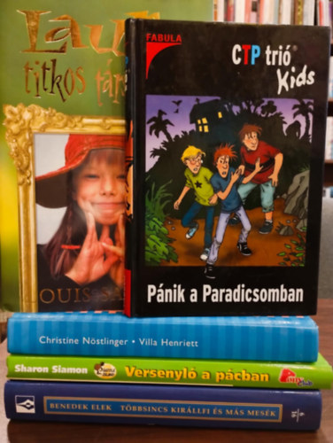 Louis Sachar, Ulf Blanck, Christine Nöstlinger, Sharon Siamon, Bendek Elek: Ifjúsági irodalom 5 darabos KÖNYVMENTŐ AJÁNLAT: Laura titkos társasága, Pánik a Paradicsomban, Villa Henriett, Versenyló a pácban, Többsincs királyfi antikvár