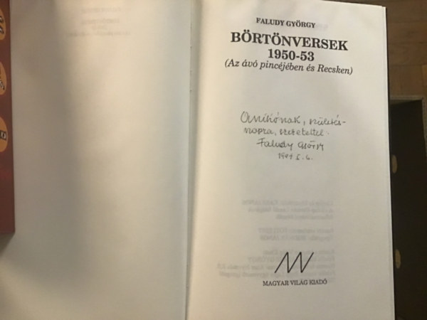 Faludy György: Börtönversek 1950-1953 - Dedikált antikvár