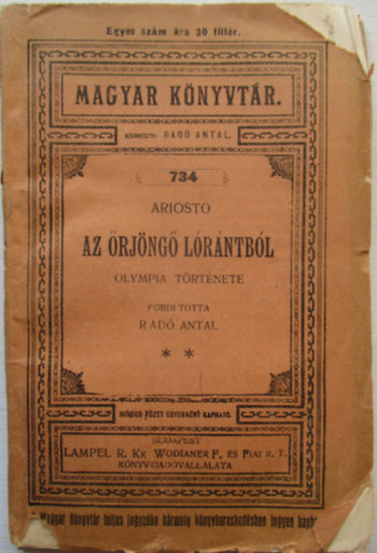 Ariosto, Ford.:Radó Antal: Az őrjöngő lórántból antikvár