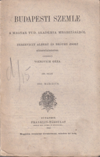 Voinovich Géza (szerk): Budapesti szemle 399. szám 1910. márczius antikvár