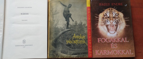 Széchenyi Zsigmond, Jékely Endre: 3db vadászkönyv :Afrikai tábortüzek,Nahar,Fogakkal és körömmel antikvár