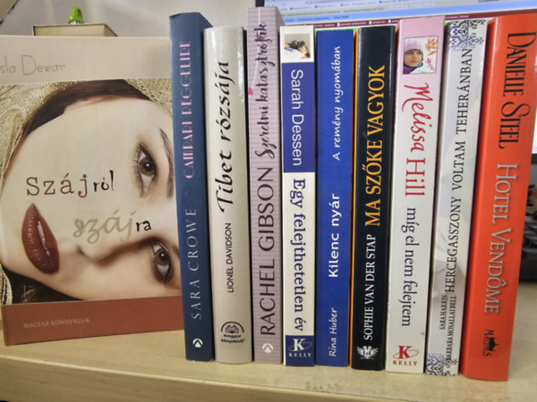 Isla Dewar, Sara Crowe, Rachel Gibson, Sarah Dessen, Rina Huber, Sophie van der Stap, Melissa Hill, Sara Harris-Barbara Mosallai Bell, Danielle Steel, könyvcsomag: 10db romantikus mű, KÖNYVMENTŐ AJÁNLAT: Szájról szájra+ Campari reggelire+ Tibet rózsája+ Szerelmi katasztrófák+ Egy felejthetetlen év+ Kilenc nyár+ Ma szőke vagyok+ Amíg el nem felejtem+ Hercegasszony voltam Teheránban+ Hotel Vendome antikvár