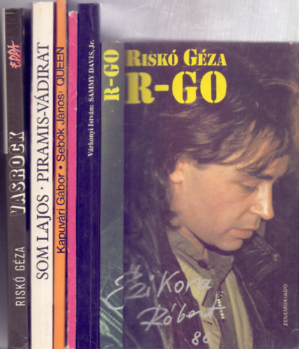 Riskó Géza-Som Lajos-Kapuvári Gábor és Sebők János-Göbölyös N. László-Várkonyi István: Rocklegendák: 1. Edda művek - Vasrock (Hiteles történet)+2. Piramis-vádirat (Kacsa könyvek)+3. Queen (Csillagkönyvek)+4. Jimi Hendrix 1942-1970 (Rocktörténeti kiskönyvtár)+5. Sammy Davis, Jr. 1925-1990 +6. R-Go (Szikora és bandája) könyv