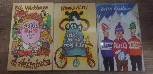 P. G. Wodehouse, Woody Allen, Erich Kästner: 3 fergeteges könyv a hosszú téli estékre: Három ember a hóban, Lelki jelenségek vizsgálata, Az életművész antikvár