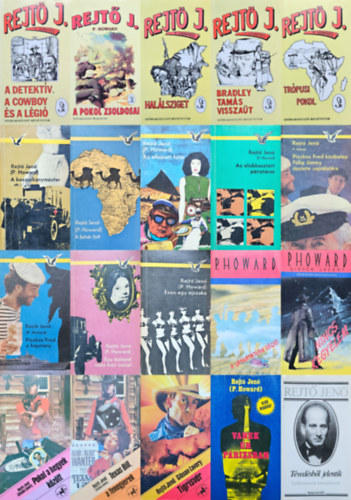 Rejtő Jenő, P. Howard (Rejtő Jenő), Rejtő Jenő (Gibson Lavery), Rejtő Jenő ( P. Howard ), Gibson Lavery (Rejtő Jenő): 20 db Rejtő Jenő regény: A boszorkánymester + A detektív, a cowboy és a légió + A fehér folt + A láthatatlan légió + A pokol zsoldosai + Az ellopott futár + Az elsikkasztott pénztáros + Bradley Tamás visszaüt + Egy bolond száz bajt csinál + Halálsziget + antikvár