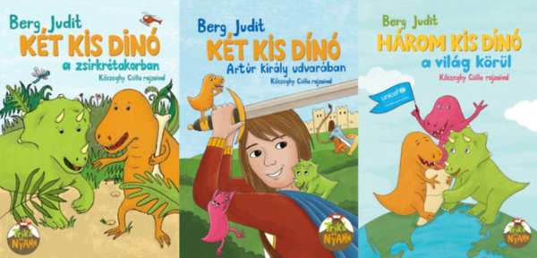 Berg Judit: 3 db mesekönyv a Két kis dínó sorozatból: Két kis dinó a zsírkréta korban (Két kis dínó 1. rész) + Két kis dínó Artúr király udvarában (Két kis dínó 7. rész) + Három kis dínó a világ körül (Két kis dínó 9. rész) antikvár