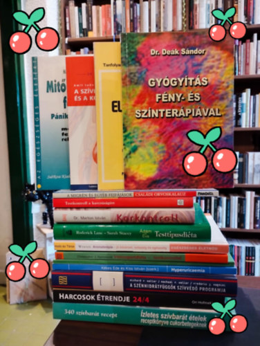 Dr. Deák Sándor, Dr. Illés Béla, Chris Davidson, Dr. Haraszti László, Wilkinson-Macgregor, Kathryn Marsden, Dr. Marton István, Monica Werner, Christopher J. Hammond, D. C. Jarvis, Heller-Heller-Vagnini, Ori Hofmekler: Egészséges életmód könyvcsomag 15 darabos KÖNYVMENTŐ AJÁNLAT: Gyógyítás fény- és színterápiával, Elsősegélynyújtási ismeretek, Amit tudni érdemes a szívről és a koszorúerekről, Mitől és miért félünk - Pánikbetegségek, A migrén és egyéb fejfájások, antikvár