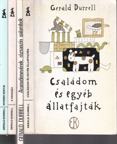 Gerald Durrel: 4 db. humoros kötet (Családom és egyéb állatfajták + Aranydenevérek, rózsaszín galambok + A hahagáj + Istenek kertje) antikvár
