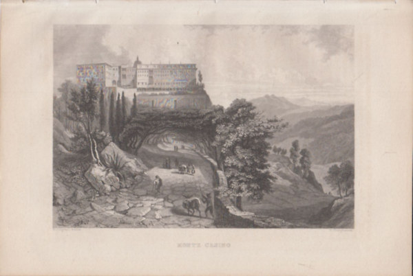 Monte Casino (Monte Cassino hegy, Olaszország, Európa) (16x23,5 cm lapméretű eredeti acélmetszet, 1856-ból) antikvár