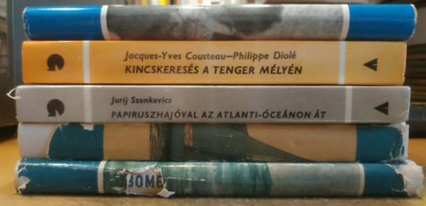 Cousteau, J-Y.-Diolé, P., Alain Bombard, Dougal Robertson, Francis Chichester, Jurij Szenkevics: 5 db Világjárók: Gipsy Moth: Vitorlással a világ körül;Hajótörött család a vad tengeren; Kincskeresés a tenger mélyén; Papiruszhajóval az Atlanti-Óceánon át; Önkétes hajótörött antikvár