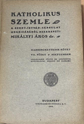 Katolikus szemle 1918. szeptember antikvár