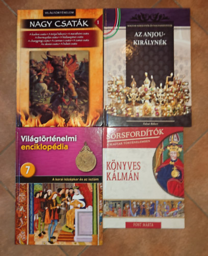 Font Márta, Falvai Róbert: 4 színes könyv történelem iránt érdeklődő gyerekeknek: Könyves Kálmán, Az Anjou-királynék, A korai középkor és az iszlám, Nagy csaták antikvár