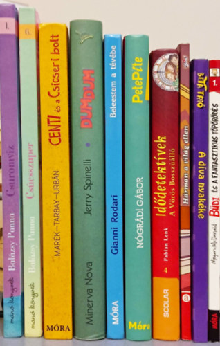 10 DB IFJÚSÁGI KÖNYV:BALÁZSI:CSUROMVÍZ+CSÚCSSZUPER+MARÉK:CENTI ÉS A CSICSERI BOLT+SPINELLI:DUMDUM+RODARI:BELEESTEM A TÉVÉBE+NÓGRÁDI:PETE PITE+LENK IDŐDETEKTÍVEK-A VÖRÖS BOSSZÚÁLLÓ+HÁRMAN A VILÁG ELLEN+PAT:A DÍVA NYAKÉKE+BÜDI ÉS A FANTASZTIKUS TÖPÖRÖDÉS antikvár