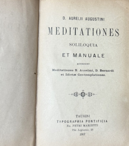 D. Aurelii Augustini: Meditationes antikvár