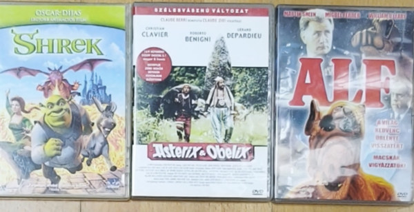 3db ifjúsági mese, film DVD - Shrek, Asterix és Obelix, Alf antikvár