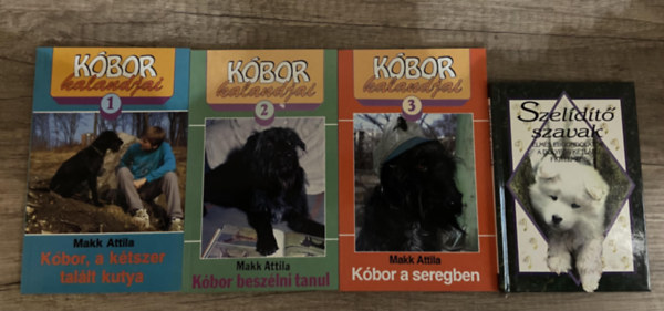 Makk Attila: 3 db könyv a Kóbor Kalandjai sorozatból +1 db ajándék könyv - 1. Kóbor, a kétszer talált kutya, 2. Kóbor beszélni tanul, 3. Kóbor a seregben, Szelidítő szavak - elmés ebgondolatok antikvár