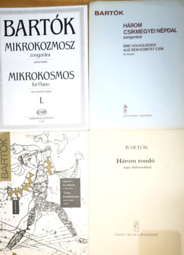 Bartók Béla: 4db Bartók Béla kotta különböző darabokkal zongorára - Mikorkozmosz zongorára Három csíkmegyei népdal zongorára, Három burleszk zongorára, Három rondó népi dallamokkal antikvár