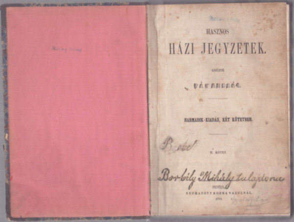 Fáy András: Hasznos házi jegyzetek hamadik kiadás, két kötetben II. kötet (1851) antikvár