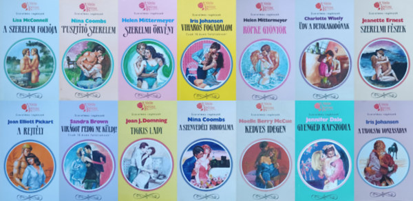 Brown Sandra, Iris Johansen, Nina Coombs, Helen Mittermeyer, Jennifer Dale, Charlotte Wisely, Noelle Berry McCue, Joan J. Domning, Jeanette Ernest, Lisa McConnell, Joan Elliott Pickart: 14 db romantikus regény a Vörös Rózsa szerelmes regények sorozatból: A ​távolság vonzásában + Virágot ​pedig ne küldj! + Pusztító ​szerelem + Szerelmi ​örvény + Gyengéd ​rapszódia + Üdv ​a betolakodónak + Kedves ​idegen + A ​szenvedély birodalma antikvár