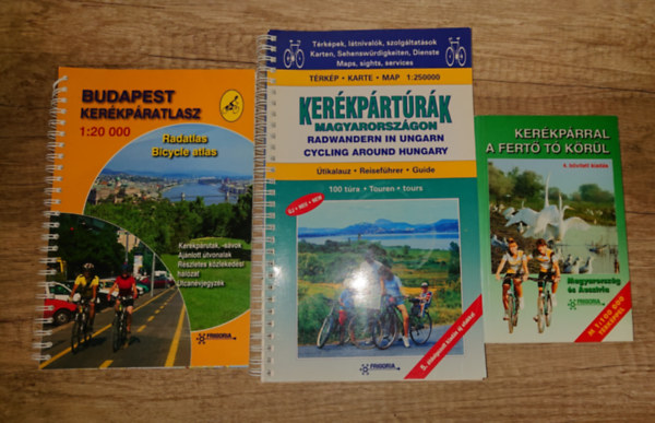 3 útikönyv és térkép magyarországi biciklis túrákhoz: Kerékpártúrák Magyarországon, Budapest kerékpáratlasz, Kerékpárrall a Fertő tó körül antikvár