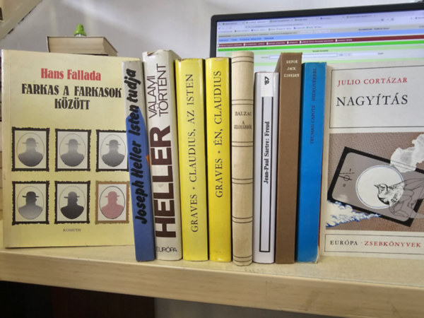 Julio Cortázar, Truman Capote, Daniel Defoe, Jean-Paul Sartre, Robert Graves, Joseph Heller, Hans Fallada, könyvcsomag: 10db világirodalom, KÖNYVMENTŐ AJÁNLAT: Nagyítás+ Hidegvérrel+ Jack ezredes+ Freud+ A szamárbőr+ Én Claudius+ Claudius az isten+ Valami történt+ Isten tudja+ Farkas a farkasok között antikvár