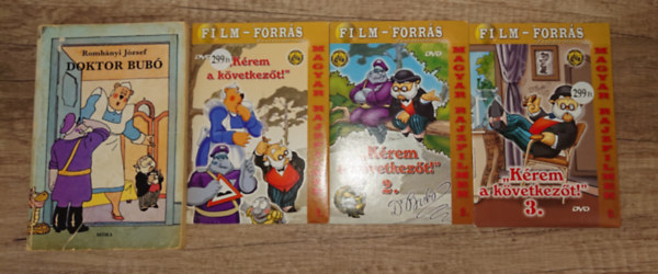 Romhányi József: Dr. Bubó csomag: Doktor Bubó + 3 DVD: "Kérem a következőt!" 1., "Kérem a következőt!" 2., "Kérem a következőt!" 3. antikvár