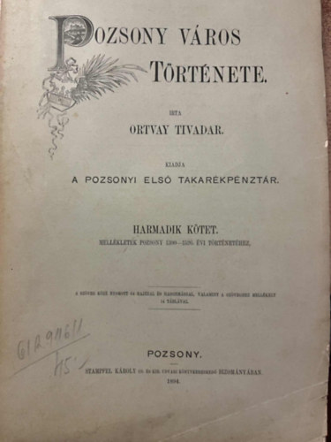 Pozsony város története III. antikvár