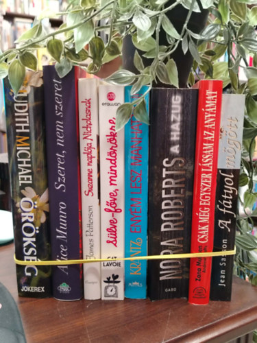 Judith Michael Alice Munro James Patterson Cat Lavoie Judith Krantz Nora Roberts Zana Muhsen Jean Sasson: KÖNYVMENTŐ AJÁNLAT, SZÓRAKOZTATÓ IRODALOM, 8 DB. Örökség, Szeret, nem szeret, Suzanne naplója Nicholasnak, Sülve-főve mindörökké, Enyém lesz Manhattan!, A hazug, Csak még egyszer lássam az anyámat, A fátyol mögött antikvár