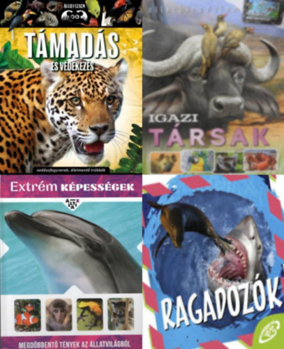 Tóth Csaba Tamás, Bagoly Ilona, Bagoly Ilona, Bagoly Ilona: 4 db ismeretterjesztő könyv gyerekeknek: Extrém képességek - Megdöbbentő tények az állatvilágból + Ragadozók - Elképesztő világ + Támadás és védekezés - Állatlesen + Állatbirodalom - Igazi társak antikvár