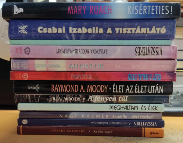 Thorwald Dethlefsen, Neville Randall, Paul Perry, ...és még sokan mások: 12 db Élet-halál: A fényen túl; A gyógyító halál; Az élet vége?; Csabai Izabella a tisztánlátó; Élet a halál után; Élet az élet után; Élet az élet után; Ki volt Ön... ...előző életében?; Kísérteties!; Meghaltam - és élek; Visszatérés; Visszatérés könyv