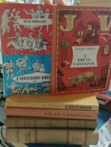 Verne Gyula (Jules Verne), Hollós Korvin Lajos:, Karl May, J. F Cooper: 6 db-os KÖNYVMENTŐ AJÁNLAT, ifjúsági: Grant kapitány gyermekei+ Nemo kapitány+ A prémvadászok+ A Vöröstorony kincse+ A Medveölő fia+ Az utolsó mohikán antikvár