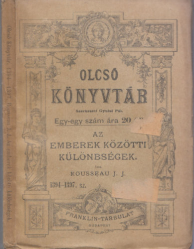 J. J. Rousseau: Az emberek közötti különbségek (Olcsó Könyvtár) antikvár
