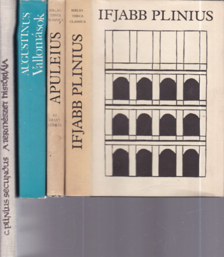 Ifjabb Plinius, Apuleius, Augustinus, C. Plinius Secundus: 4 db. ókori szerzők művei (Levelek + Az aranyszamár + Vallomások + A természet históriája a növényekről) antikvár