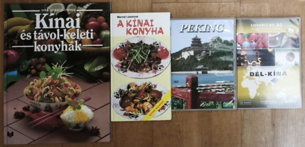 Marosi Lászlóné, Korpádi Péter: 2db kínai és távol-keleti ízekkel kapcsolatos szakácskönyv + ajándék DVD-k: Kínai és távol-keleti konyhák, A kínai konyha + Ezerarcú Világ-Országok, népek, ízek nyomában-Dél-Kína, Peking-Turistafilm antikvár