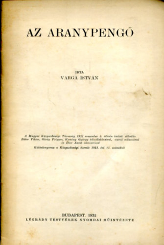 Varga István: Az aranypengő antikvár