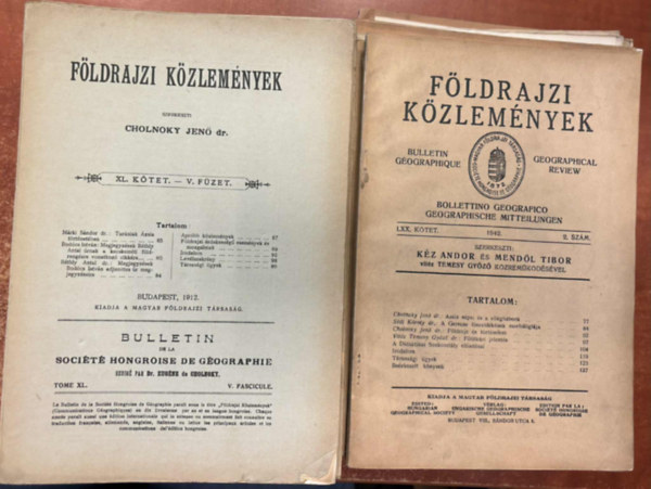 Hézser Aurél - Kéz Andor (szerk.), Bátkay Zsigmond, Littke Aurél, Fodor Ferenc dr., Cholnoky Jenő: 43 db a Földrajzi Közlemények folyóiratból antikvár