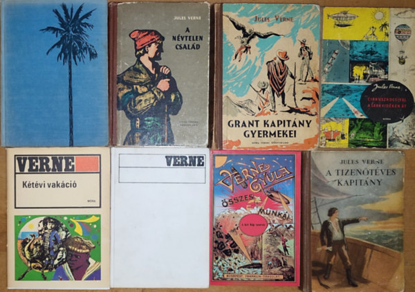 Verne Gyula, Verne Jules: 8db Jules Verne (Verne Gyula) regény - A tizenötéves kapitány, A két Klip testvér, Grant kapitány gyermekei, Utazás a Holdra/Utazás a Hold körül, Kétévi vakáció, Cirkuszkocsival a sarkvidéken át, A névtelen család, Nyolcszáz mérföld az Amazonason antikvár