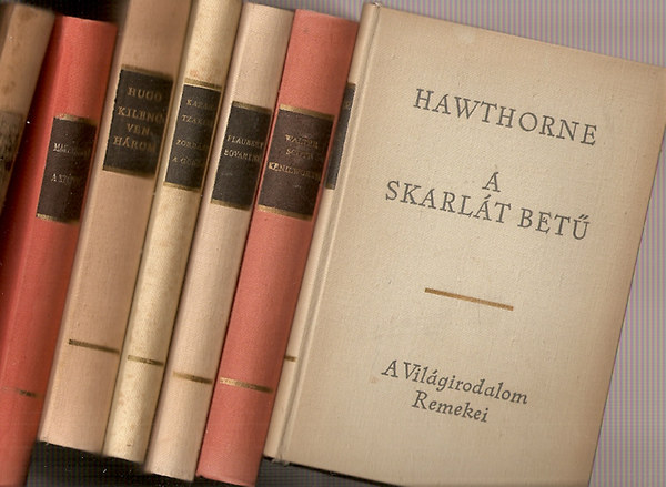 Jack London; Émile Zola; Thackeray; Balzac; W. S. Maugham; Kazantzakisz; Maupassant; Sienkiewicz; Victor Hugo; Flaubert; Walter Scott; Dosztojevszkij; Hawthorne; Thomas Mann; Hardy; Aexandre Dumas; Bertold Brecht; Alberto Moravia: 28 db A Világirodalom Remekei sorozatból: Martin Eden, Lourdes, Hiúság vására, Elveszett illúziók - A kalandor I-II., Az ördög sarkantyúja - Színház, Akinek meg kell halnia, Erős, mint a halál, A patkányfogó, Párizs, Nana, Özönvíz I-II., Kilencvenhárom,   könyv