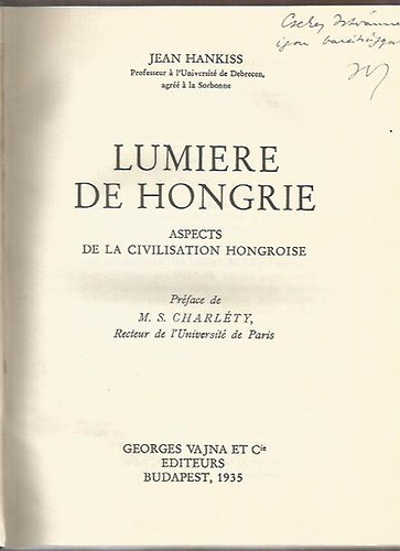 Jean Hankiss: Lumière de Hongrie antikvár