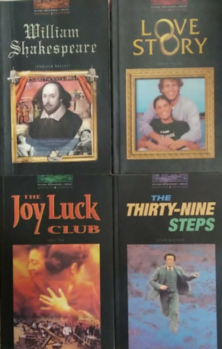 4 db-os rövidített angol irodalom: William Shakespeare OBW2 (rövid) - (Shakespeare élete)+ Love Story (OBW 3) - (Szerelmi történet)+ The Joy Luck Club (OBW 6) - (A mennyei örömök klubja)+ The Thirty-Nine Steps (OBW 4) - (39 lépcsőfok) - angol nyelvű antikvár
