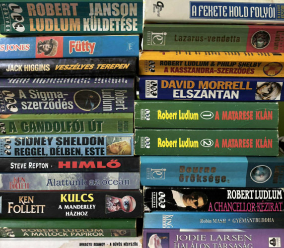 Robert Ludlum, James Jones, Jack Higgins, Sidney Sheldon, Steve Repton, Ken Follett, Arkagyij Adamov, Andrew Goliszek, David Morell, Jodie Larsen: 21 db szórakoztató irodalom antikvár